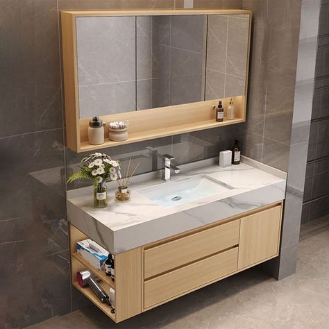 Gorgeous Sink Vanity Wood Wall-Mirror Cabinet Vanity Cabinet with Storage Shelving-Clearhalo Mirror Cabinet With Light, Bathroom Mirror Storage, Cabinet Vanity, Powder Room Vanity, Cabinet With Storage, Bathroom Vanity Designs, Storage Shelving, Vanity Faucet, Vanity Design