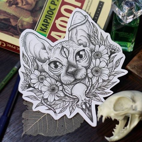 Sphynx Cat Tattoo, Sphinx Tattoo, Egyptian Cat Tattoos, Tattoo Henna, Inspiration Tattoos, Floral Tattoo Sleeve, Cat Tattoo Designs, Egyptian Tattoo, Geniale Tattoos