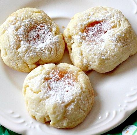 Apricot Cream Cheese Cookies: Soft, Buttery Cookies with a Zesty Lemon Twist & Sweet Apricot Center - NewsBreak Apricot Jam Cookies Recipe, Apricot Filled Cookies, Apricot Cream Cheese Cookies, Cream Cheese Butter Cookies, Apricot Dessert Recipes, Apricot Kolache Recipe, Apricot Cookies Recipe, Apricot Cookies, Maple Glazed Sweet Potatoes