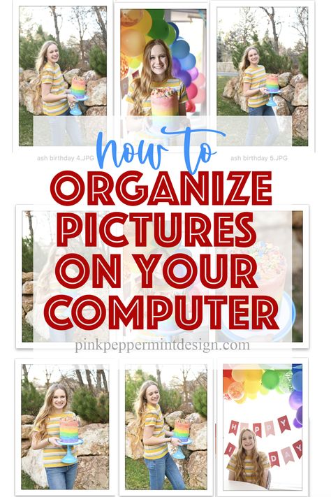 Trying to keep thousands of digital images organized can be a bit of a nightmare...but not anymore! Learn this easy system for how to keep pictures organized on your computer. #pictures #organization #digitalimages #organize #PinkPeppermintDesign How To Organize Macbook Desktop, How To Organize Photos On Computer, Organizing Pictures Photo Organization, How To Organize Printed Photos, Organising Photos, Organize Pictures, Computer Pictures, Digital Photo Organization, Picture Organization