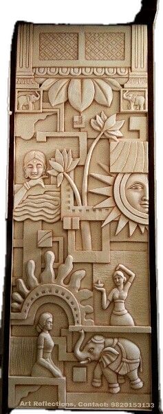 Wall Transformation, Exterior Wall Art, House Front Door Design, Wall Carvings, Mural Art Design, Terracotta Wall Art, Buddha Art Painting, Big Wall Art, Art Deco Sculpture