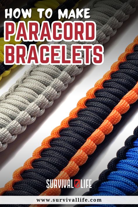 How To Make Paracord Survival Bracelets | DIY Survival Prepping – Survival Life Survival Bracelet Diy, Paracord Supplies, Parachute Cord Bracelets, Iphone Cord, Diy Survival, Paracord Projects Diy, Paracord Bracelet Patterns, Diy Dog Collar, Paracord Bracelet Diy