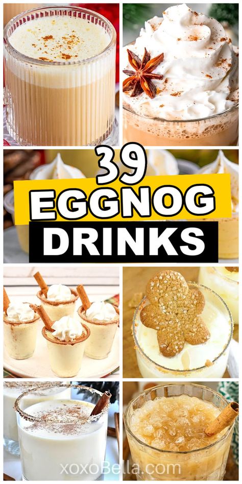 Eggnog recipe ideas Recipes With Eggnog, Eggnog Protein Shake, Banana Foster Ice Cream, Eggnog Latte Recipe, Sweet Drinks Recipes, Eggnog Coffee, Winter Drink Recipes, Jello Pudding Shots, Eggnog Drinks