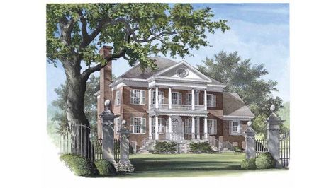 Front Sims 4 Exterior, America's Best House Plans, Manor Floor Plan, Neoclassical House, Brick House Exterior, Southern Living House, Southern House Plan, Sims Home, Southern Living House Plans