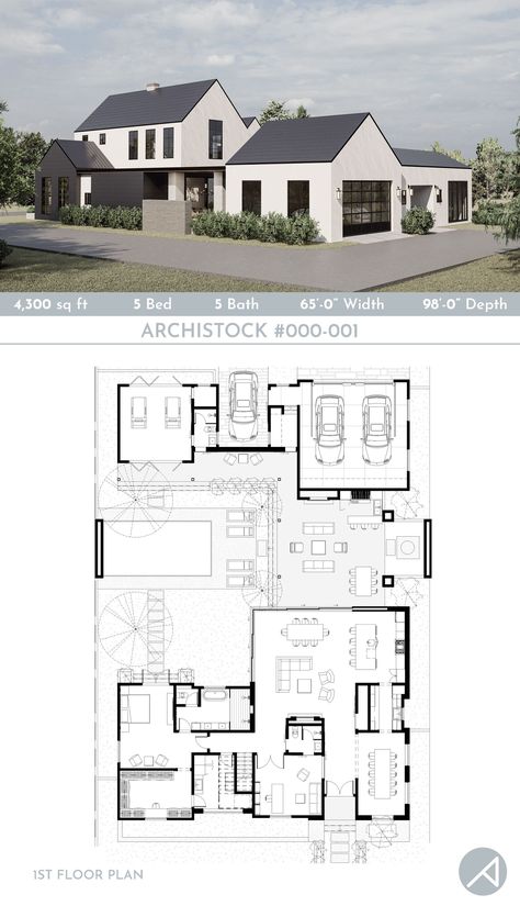 Floor Plan With Attached Guest House, 2 Houses Connected Floor Plans, House Plans With Home Gym, Small Modern Home Floor Plans, Detached Guest House, Den Room, Pool Guest House, Modern Contemporary House Plans, House Gym