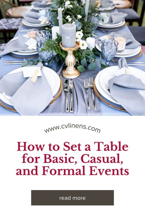 Whether you’re in need of mastering a formal table setting for an elegant wedding reception or just love hosting dinner parties at home this article will help you learn and master different table setting styles! From basic table settings to formal table settings, we'll explain how to set up and decorate each setting in an easy to follow guide, which will make you an expert in all things dinnerware! Private Dining Table Setting, How To Set A Formal Dinner Table, Setting A Dinner Table, Sunday Dinner Table Setting, Formal Dining Table Setting, Formal Dinner Table Setting Decor, Table Setting Ideas Party, Formal Table Setting Decor, Setting A Table For Dinner