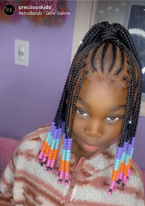 Kids Box Braids With Beads, Braided Mohawk Black Hair Kids, Toddler Braided Hairstyles With Beads, Beaded Hairstyles, Kids Braids With Beads, Girls Braided Hairstyles Kids, Black Kids Braids Hairstyles, Cute Toddler Hairstyles, Paris Hair