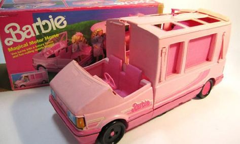 BARBIE'S MAGICAL MOTOR HOME - If your friend had one of these bad boys, THEY were the friend people were begging to play Barbies with. We could fold out and fold up that thing all day! Barbie Camper Van, Barbie Van, 1990s Barbie, Rv Vehicle, Barbie Camper, Old School Toys, Childhood Memories 90s, Back In My Day, Barbie Toys