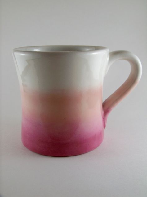 Pink Ombre Mug, Ceramic, Hand Painted, 20 oz. Ombre Pottery Painting, Ombre Ceramics, Pottery Painting Ideas Pink, Painting Mugs, Paint Pottery, Ombre Paint, Beautiful Ceramics, Diy Pottery Painting, Glaze Ideas