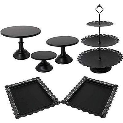 Iron Cake Stand, Black Cake Stand, Black Cupcake, Turntable Cake, Dessert Display Wedding, Black Dessert, Black Cupcakes, Brush Embroidery, Metal Cake Stand