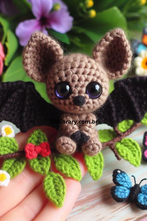 Create an adorable amigurumi crochet bat with big eyes. Follow this easy crochet pattern for a fun and whimsical project! Bat Amigurumi Free Pattern, Free Crochet Bat Pattern, Crochet Bat, Bat Pattern, Cute Bat, Bat Wing, Toy Pattern, Crochet Toy, Amigurumi Free