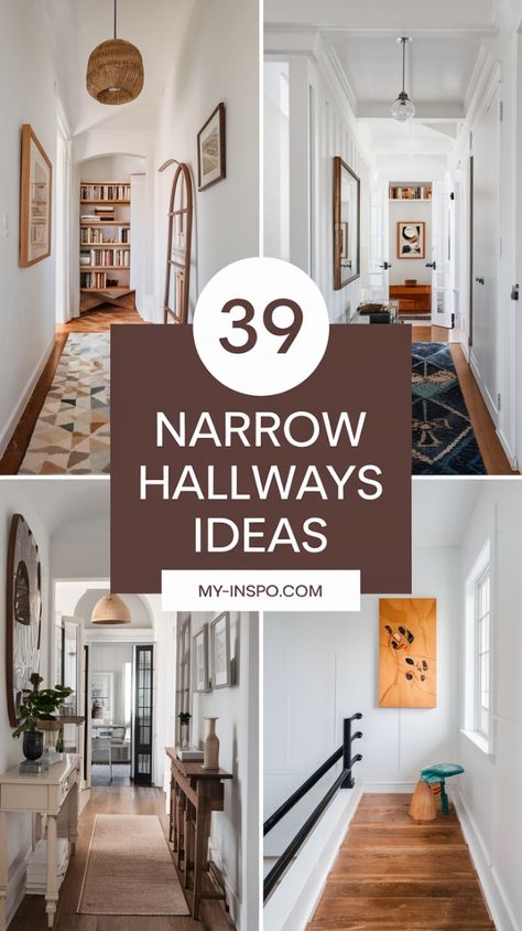 Maximize your narrow hallway with these 39 stylish ideas! From smart storage solutions to modern decor and cozy accents, transform tight spaces into functional and beautiful areas. Perfect for small homes and apartments looking for clever design inspiration. #narrowhallways #smallspacesolutions #modernhomedecor #hallwaydecor #cozydesign #interiordesigninspiration 🏡 Narrow Hallway Console Table Ideas, Ideas For Long Hallways, Entrance Corridor Ideas, End Of Corridor Ideas, Narrow Hallway Design, End Of Hallway Storage Ideas, How To Decorate Narrow Hallway, Small Narrow Hallway Decorating, Decorating Narrow Hallways