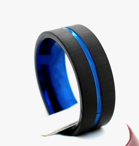 Black Tungsten Mens Rings, Blue Tungsten Ring, Tungsten Metal, Blue Wedding Band, Wedding Band Black, Black Tungsten Rings, Black Wedding Band, Valentine Gifts For Husband, Tungsten Mens Rings