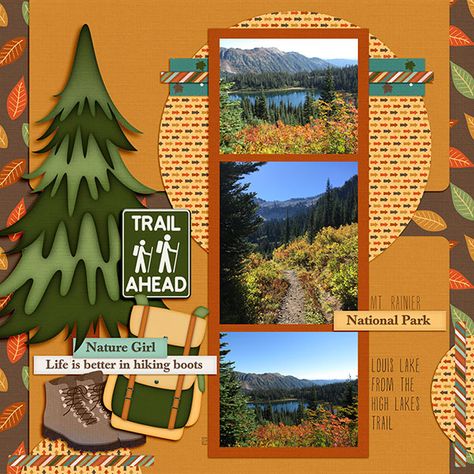 Hike - Scrapbook.com Hiking Scrapbook Pages, National Park Scrapbook Ideas, Hiking Scrapbook, National Parks Scrapbook Ideas, Hiking Scrapbook Ideas, National Park Scrapbook, Hiking Scrapbook Layouts, Outdoors Scrapbook Layouts, Camping Scrapbook Layouts