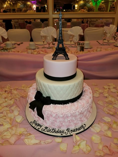 Night in Paris Sweet 16 Cake Night In Paris Sweet 16 Ideas, Paris Bday Cake, Night In Paris Theme Party Sweet 16, Paris Themed Birthday Party Sweet 16, Sweet 16 Paris Theme Ideas, Paris Sweet 16 Ideas, Night In Paris Sweet 16, Sweet 16 Paris Theme, Paris Birthday Cakes