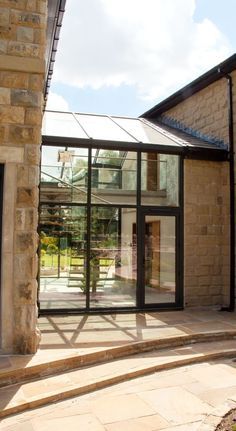 Glass Link Extension, Modern Orangery Extension, Garage Extension Ideas, Contemporary Orangery, Glass Corridor, Glass Breezeway, Link Extension, Window Seat Ideas, Orangery Extension