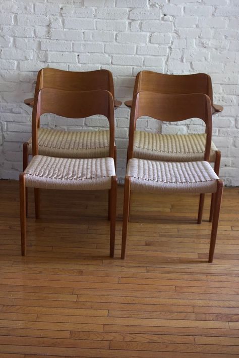 Pair of Niels Moller Model 71 Teak & Danish Cord Dining Chairs | Good Salt Studio Danish Cord Chair, Niels Moller, Danish Cord, Chair Pictures, Danish Furniture, Teak Frame, Furniture Companies, Side Chair, Side Chairs