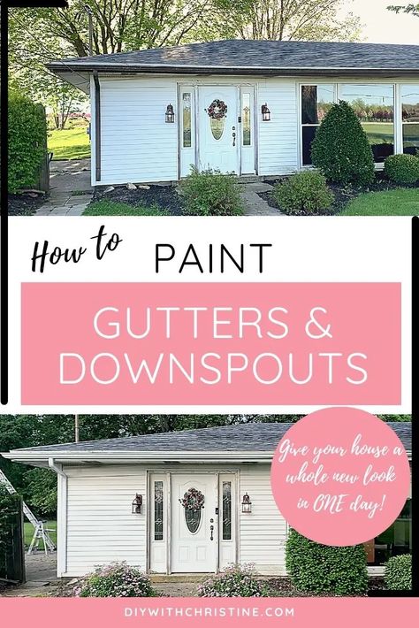 Paint Downspouts, Painting Gutters And Trim, Front Yard Oasis, Painting Gutters, House Gutters, Front Yard Flower Bed, Gutter Colors, Diy Gutters, Yard Oasis