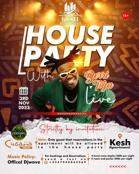 This creative design is made for kesh apartment House Party Flyer Design, House Party Flyer, Apartment Party, Party Flyer Design, Group Party, Feed Ig, Party Flyer, House Party, Flyer Design