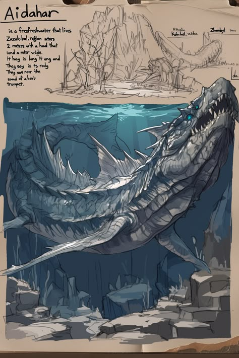 Sea Dragon Concept Art, Leviathan Monster Art, Sea Monster Fantasy Art, Water Monster Concept Art, Aquatic Monster Concept Art, Water Creature Concept Art, Sea Creatures Concept Art, Sea Monster Concept Art, Animal Hybrids Art