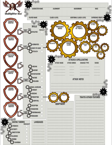 DnD 5e Character Sheet Artificer Character Sheet, Dnd 5e Character Sheet, 5e Character Sheet, Rpg Character Sheet, Rogue Character, Dnd Things, Gothic Characters, Steampunk Character, Dnd Character Sheet