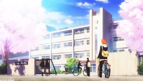 First Day of High School | Hinata | Haikyuu!! | Anime | (gif) Anime Places, Anime High School, Anime Classroom, Japan Illustration, Haikyuu Karasuno, Japanese School, Miyagi, Anime Gifts, Aesthetic Gif