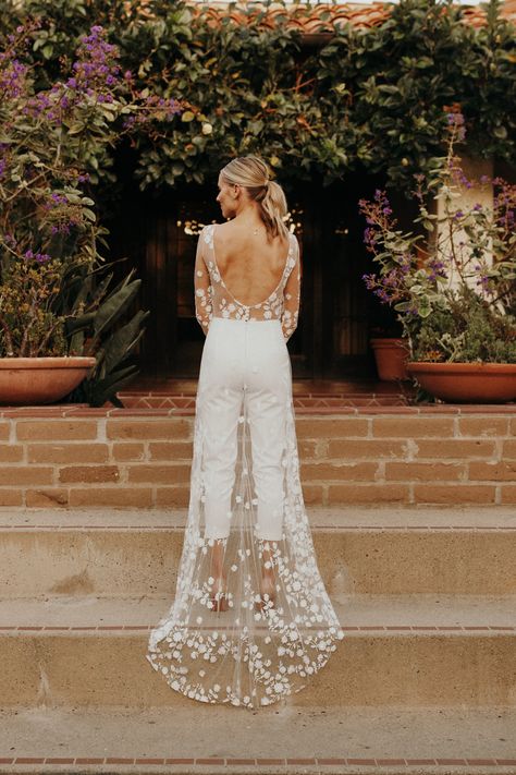 Rehearsal Jumpsuit, Wedding Rehearsal Dinner Outfit, Lace Backless Wedding Dress, Wedding Rehearsal Outfit, Fairytale Wedding Gown, White Jumpsuit Wedding, Wedding Dress Jumpsuit, Jumpsuit Wedding, Backless Lace Wedding Dress