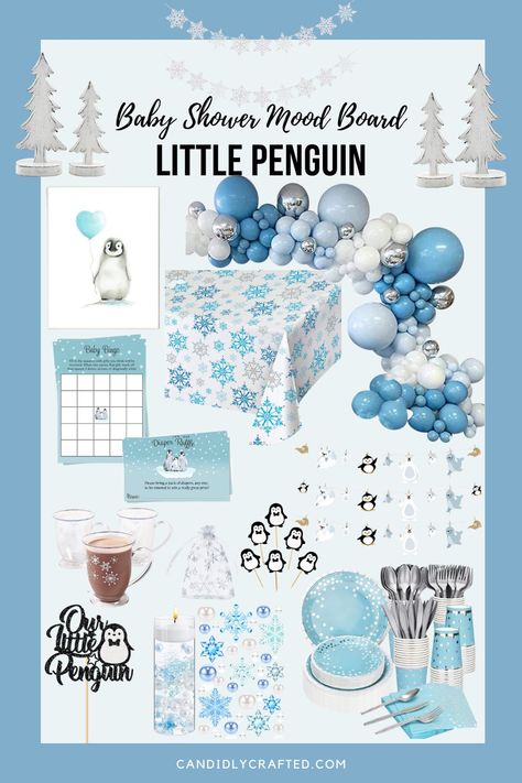 Delve into the adorable side of winter with a Little Penguin themed baby shower. Be it the whimsical snowflakes, cute wintery animals, or cool blue hues, this theme is specially curated to celebrate your little prince's arrival. #littlepenguinbabyshower, #winterbabyshower, #winterbabyshowertheme, #amazonfinds, #littlepenguinboybabyshower, #boywinterbabyshowertheme, #winterbabyshowerideas Penguin Baby Shower Ideas, Penguin Baby Shower Theme, Christmas Hat Polar Bear Baby Shower, Penguin Theme Baby Shower, Arctic Penguin Party, Polar Bear Baby Shower, Penguin Birthday Party, Penguin Baby Showers, Baby Shower Girl Diy