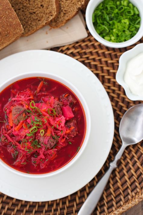 Slavic Cuisine, Slavic Food, Borscht Recipe, Make Chicken Broth, Cultural Food, European Dishes, Raw Beets, Dried Porcini Mushrooms, Beautiful Property