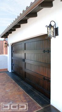 Garage Door: Custom Spanish Colonial Garage Door With Dummy Deco Hardware! - eclectic - Garage Exterior Stucco, Contemporary Garage Doors, Contemporary Garage, Custom Garage Doors, Spanish Bungalow, Spanish Decor, Doors Ideas, Exterior Light Fixtures, Houses Ideas