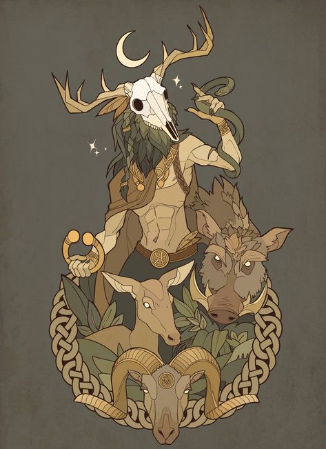 ArtStation - Cernunnos Tattoo , Jack Burke Cernunnos Tattoo, Jack Burke, Celtic Gods, Pagan Art, 다크 판타지, Concept Art Drawing, Arte Fantasy, 판타지 아트, A Circle