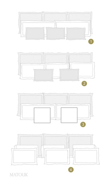 Styling Your Bed is Easy with Our Pillow Formations Chart | Matouk Luxury Linens King Bed Pillow Arrangement, King Bed Pillow, Bed Pillow Styling, Bed Pillow Arrangement, King Sized Bed, Cama King Size, Bed Linen Design, Pillow Arrangement, Cama King