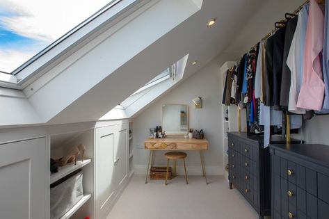 Loft Conversion Dressing Room, Small Attic Room, Bonus Room Design, Loft Conversion Bedroom, Attic Wardrobe, Attic Bedroom Designs, Attic Loft, Loft Storage, Attic Conversion