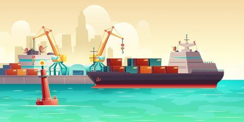 Cargo ship loading in port cartoon illus... | Free Vector #Freepik #freevector #business #technology #city #cartoon Cargo Ship Illustration, Technology City, Isometric Map, Logistics Management, City Cartoon, Cargo Ship, Logistics Transportation, Free City, Free Cartoons