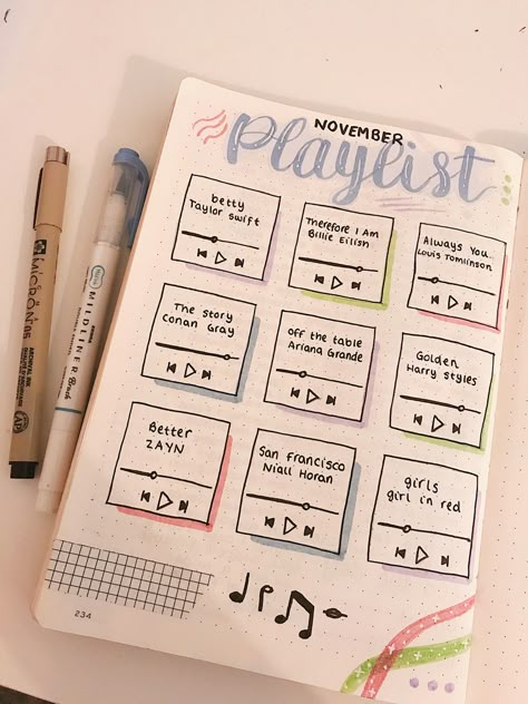 Bujo Playlist, Bullet Journal Work, Hadiah Diy, Journal Inspiration Writing, Bullet Journal Ideas Templates, Creating A Bullet Journal, Bullet Journal Mood Tracker Ideas, Bullet Journal Paper, Bulletin Journal Ideas