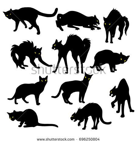 Halloween set of cats. Vector silhouettes of evil black cats with yellow eyes isolated on white background. Cats Vector, Evil Cat, Black Cat Tattoos, Chat Halloween, Scared Cat, Matchbox Art, Cat Sketch, Image Cat, Cat Vector