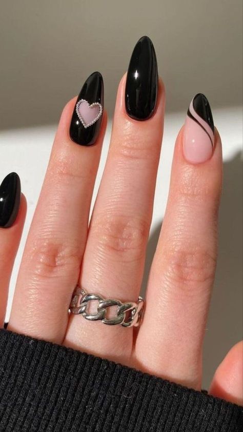 Get inspired with 20+ Black Nails Ideas You Need to Try This Year! From bold Black Nail Designs and sleek Black Acrylic Nails to edgy Dark Nails and Black Gel Nails, there's a style for every vibe. Try trendy Long Black Nails, Goth Nails, or Grunge Nails to elevate your look. Love a matte finish? You'll adore Matte Black Nails. Explore unique ideas like Paznokcie Hello Kitty and creative Nagel Tips. With Nagel Inspo, Smink Inspiration, and even the perfect Acrylic Nail Kit, you'll nail these styles effortlessly! Black Acrylic Nails, Cute Simple Nails, Black Nail Art, Black Nail Designs, Nails Polish, Heart Nails, Valentine's Day Nails, Valentines Nails, Nails Ideas