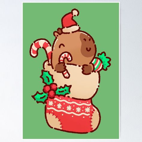 "Capybara in a christmas stocking, capy xmas!" Sticker for Sale by tinyartsshop | Redbubble Capybara Christmas Wallpaper, Cute Christmas Drawing Ideas Easy, Felt Capybara, Christmas Poster Drawing, Cute Christmas Illustration, Cute Christmas Art, Funny Christmas Cards Diy, Merry Christmas Drawing, Christmas Capybara