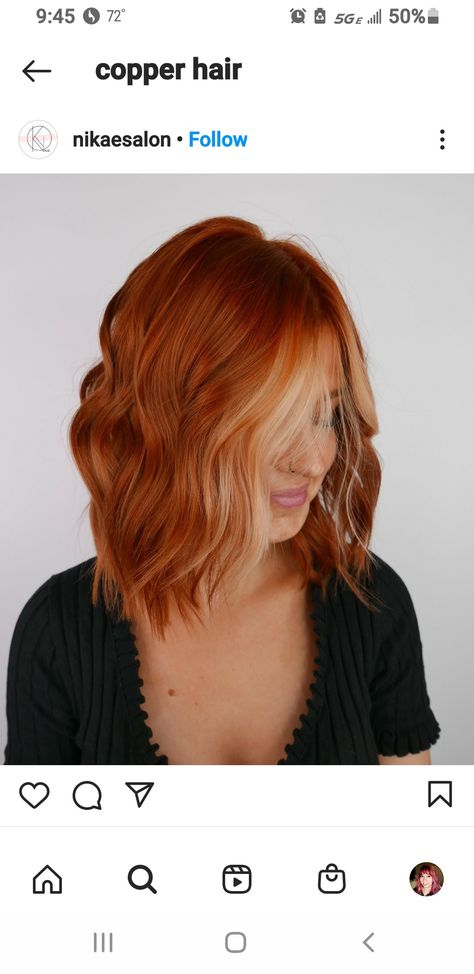 Orange To Blonde Balayage, Short Ginger Balayage, Red And Copper Split Hair, Ginger Hair Color With Blonde Short, Short Hairstyle Women Copper Hair, Blonde And Copper Short Hair, Orange And Blonde Balayage, Copper Orange Hair With Blonde Money Piece, Copper Colour Block Hair