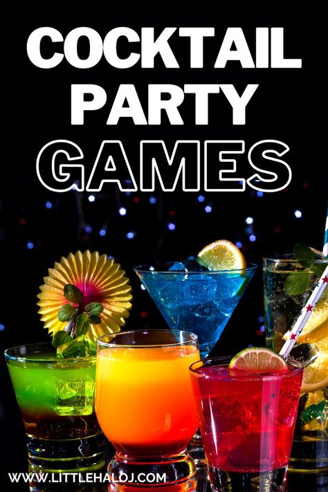 Game Night Cocktails Drinks, Cocktail Party Games Entertaining, Cocktail Party Game Ideas, Cocktail Party Theme Decor, Cocktail Party Activities, Hosting A Cocktail Party At Home, Cocktail Contest Party, Mixer Party Ideas, Cocktail Set Up For Party