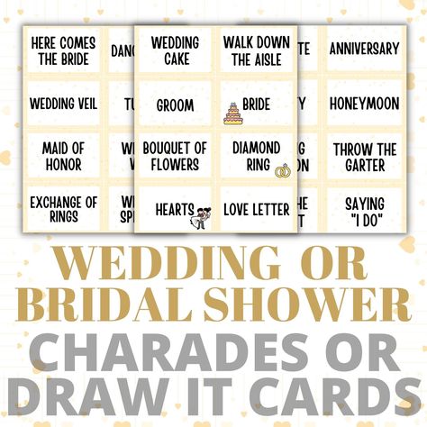 my #etsy shop: Bridal Shower or Wedding Charades or Draw It Cards | Instant Digital Download | Printable Party Games | Bridal Shower Games https://etsy.me/3eBV2WV #gold #bridalshower #white #digital #printable #download #activiti Wedding Charades, Bridal Shower Charades, Party Games Adults, Charades Words, Games Adults, Printable Party Games, Wedding Walk, Charades Game, Brides Cake