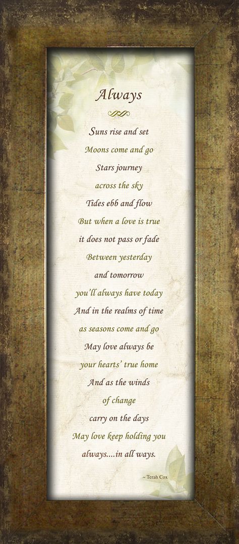 All sizes and styles. A "foreverness" poem for love, weddings and anniversaries offered with or without a dedication in three perspectives: "I" to "you" perspective from one partner to the other, as a gift, or for wedding vows; "You" as a reading or gift to the couple; and "We" for wedding vows or gift between or for partners. Poem For Love, First Wedding Anniversary Quotes, Wedding Anniversary Prayer, Wedding Anniversary Poems, Marriage Poems, Ceremony Readings, Time Poem, Anniversary Poems, First Anniversary Paper