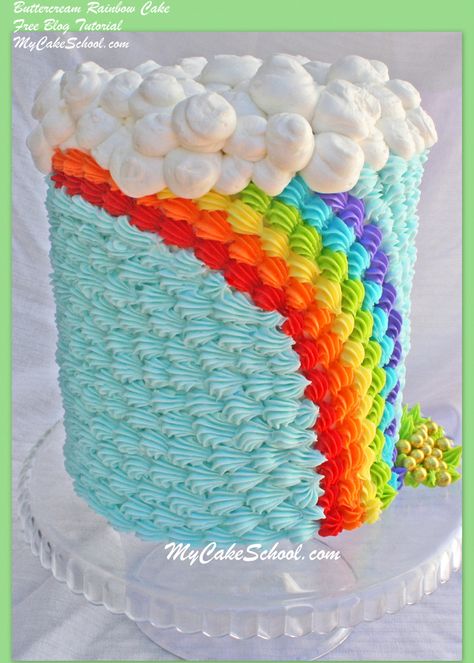 Cheerful+buttercream+rainbow+cake!++Blog+tutorial+from+MyCakeSchool.com!~+Perfect+for+St.+Patrick's+Day+;0) Buttercream Designs, Dessert Original, Tall Cakes, Different Cakes, Cake Decorating Designs, Rainbow Birthday, Rainbow Cake, Cake Tutorial, Cake Decorating Tips