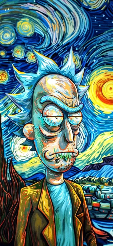 Rick And Morty Paintings, Trippy Rick And Morty, Rick And Morty Painting, Watercolor Art Style, Rick And Morty Wallpaper, Morty Wallpaper, Hard Images, Rick And Morty Image, Van Gogh Wallpaper