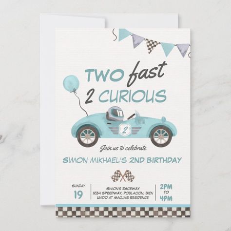 Two Fast Party, Need Four Speed, Growing Up Two Fast, Blue Race Car, 2nd Birthday Theme, Two Fast Birthday, Birthday Party For Boys, 2nd Birthday Party For Boys, Cars Birthday Invitations