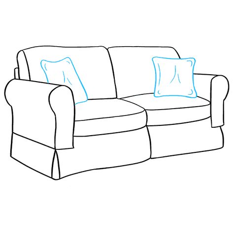 How to Draw Couch: Step 9 Cartoon Couch Drawing, How To Draw A Couch, Couch Drawing Reference, Couch Doodle, Couch Sketch, Couch Reference, Cartoon Couch, Couch Drawing, Sofa Drawing