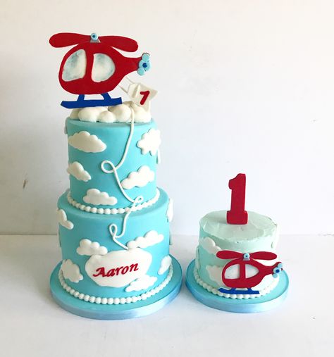 Helicopter 1st Birthday cake Helicopter Birthday Theme, Helicopter Themed Birthday Party, Helicopter Birthday Cake, Bday Illustration, Helicopter Birthday Party, Helicopter Party, Helicopter Cake, Helicopter Birthday, First Birthday Theme Boy