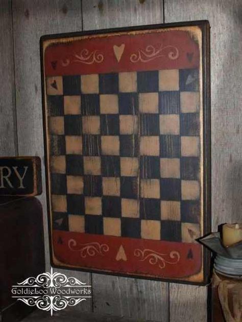 primitive checkerboard games | Game Board,Primitive, Folk Art, Hearts & ... | Vintage Game Boards II Board Game Wall, Game Wall Art, Primitive Painting, Primitive Signs, Prim Decor, Primitive Furniture, Primitive Folk Art, Primitive Home, Primitive Crafts