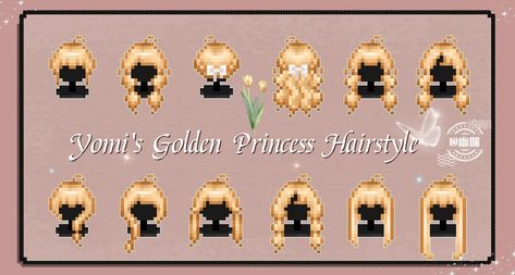 Yomi's Golden Princess Hairstyle at Stardew Valley Nexus - Mods and community Sdv Hair Mods, Stardew Valley Characters Design, Stardew Valley 1.6 Mods, Mods For Stardew Valley, Stardew Valley Halloween Costume, Stardew Mods Clothes, Stardew Valley Fashion Sense, Stardew Valley Cute Mods, Stardew Valley Desktop Wallpaper