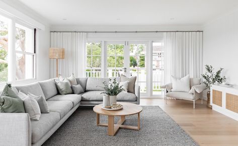 Hamptons Living Room, Room Minimal, Lounge Room Styling, Grey Couch, Led Flush Mount Ceiling Light, Inspo Pics, Hamptons House, Hamptons Style, Ceiling Light Fixture